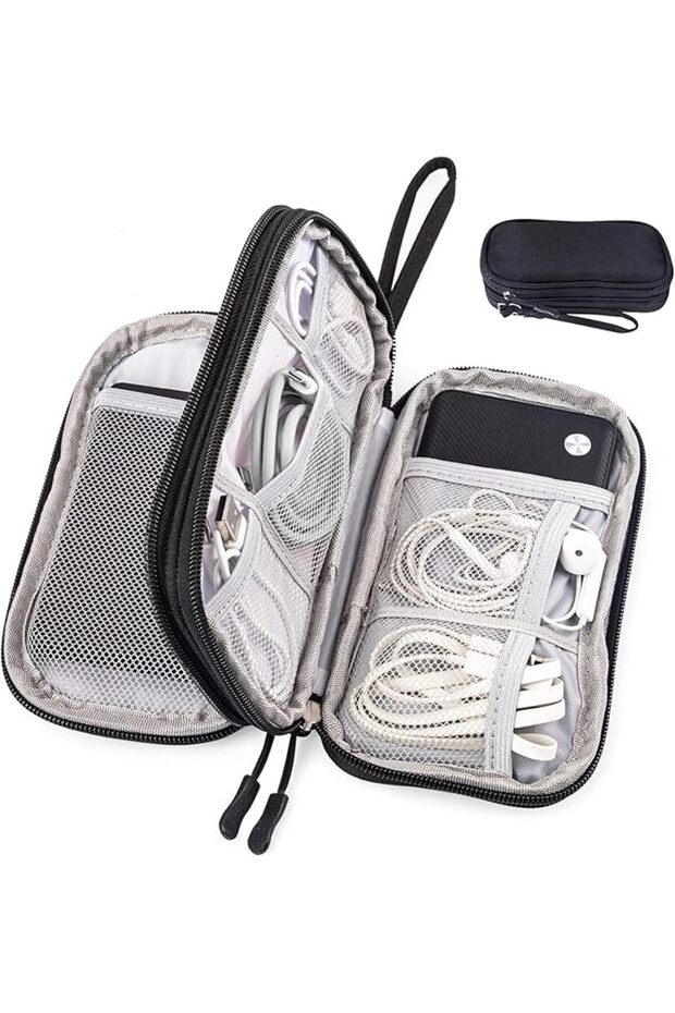 Electronics Accessories Organizer Bag, Double-Layer Cable Organiser Bag, Portable Data Cable Storage