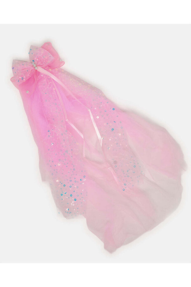 Girls Pink Embellished Veil Hair Clip