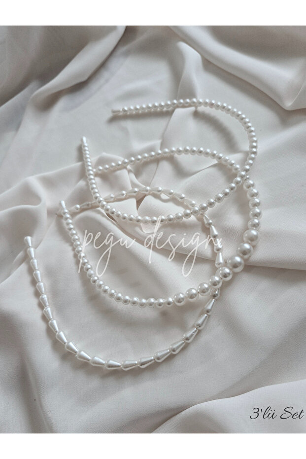 Set of 3 Rowed Pearl Crown, Bride, Invitation, Celebration, Everyday,