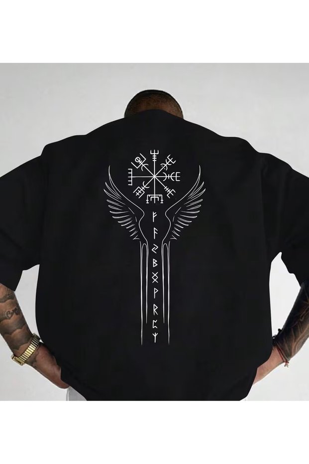 Viking Norse Rune & Rune Winged T-Shirt for Men