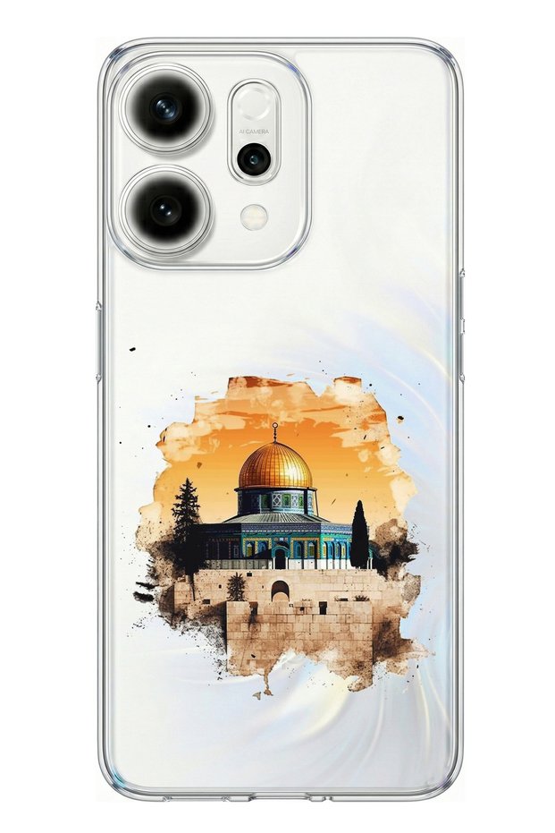 جراب سيليكون مطبوع متوافق مع هاتف اوبو رينو 14 5G بتصميم المسجد الأقصى