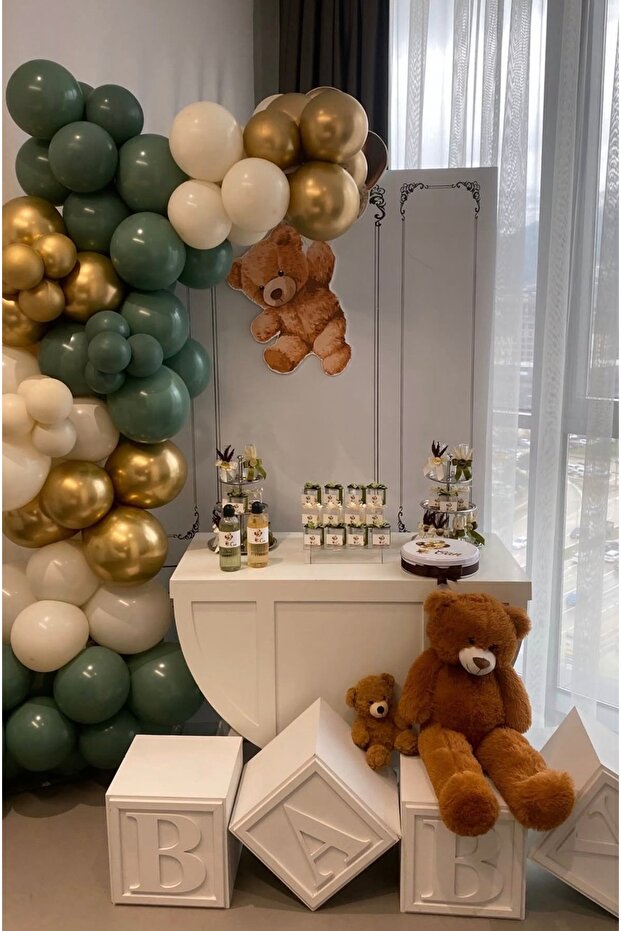 Ada Çayı Yeşili Beige Gold Chrome Balloon Chain Set 100 Pieces
