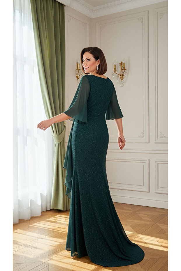 Taş detay drapeli elbise - 6