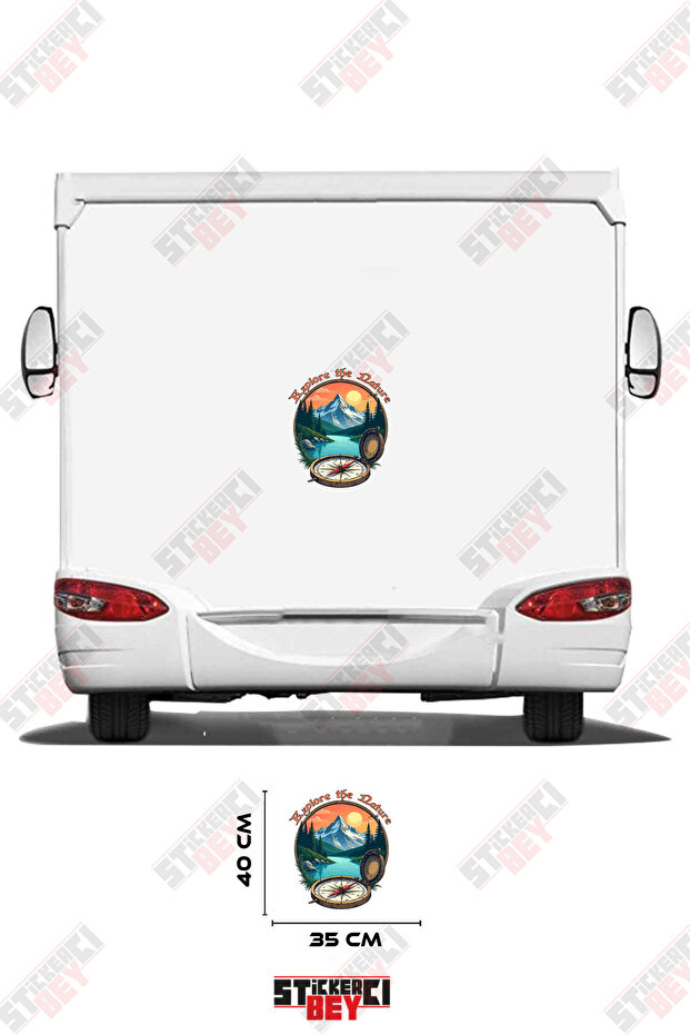Mountain River View Compass Visual Caravan Sticker Decal