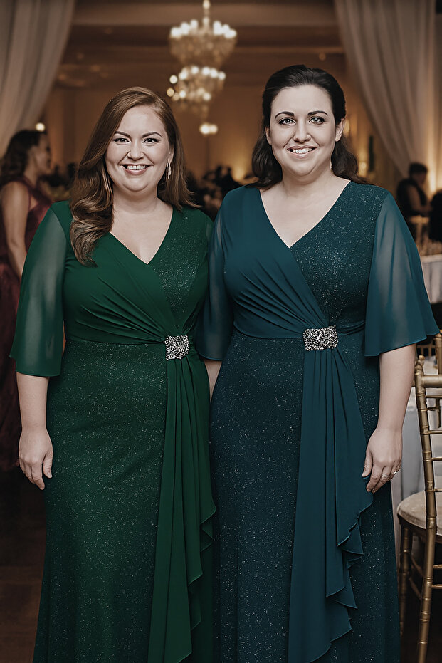 Taş detay drapeli elbise - 3