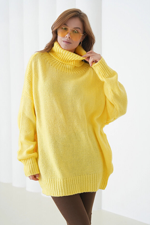 Women's Turtleneck Ribbed Knit Oversized Knitwear Tunic 223009