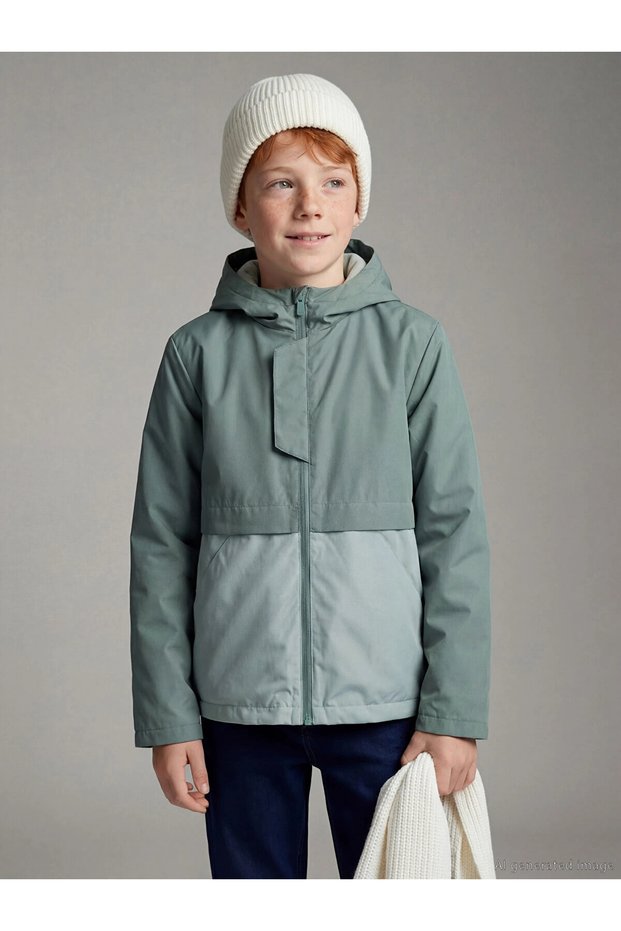 Lcw Kids Green Hooded Water Repellent Boys' Coat