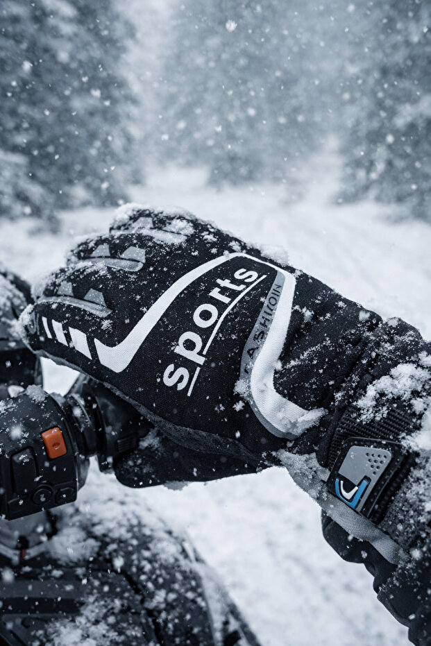 Unisex (Grey-Black) Cold Weather Resistant Biker+Skier Gloves Sport Look