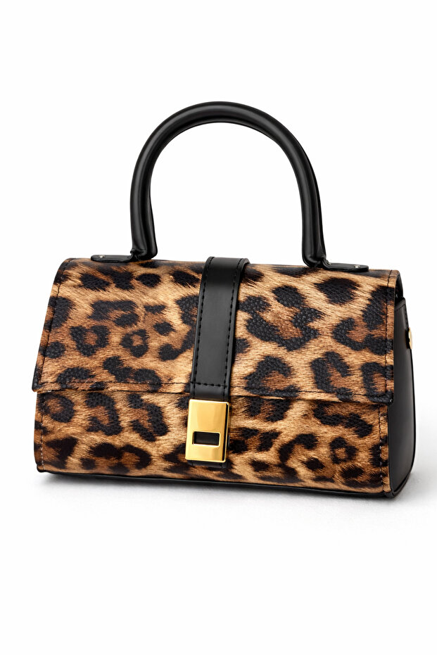 Women's Gold Lock Detailed Mini Hand and Shoulder Bag - Long Strap