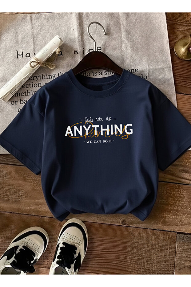 Women's We Can Do It Printed Crew Neck Navy Blue T-Shirt