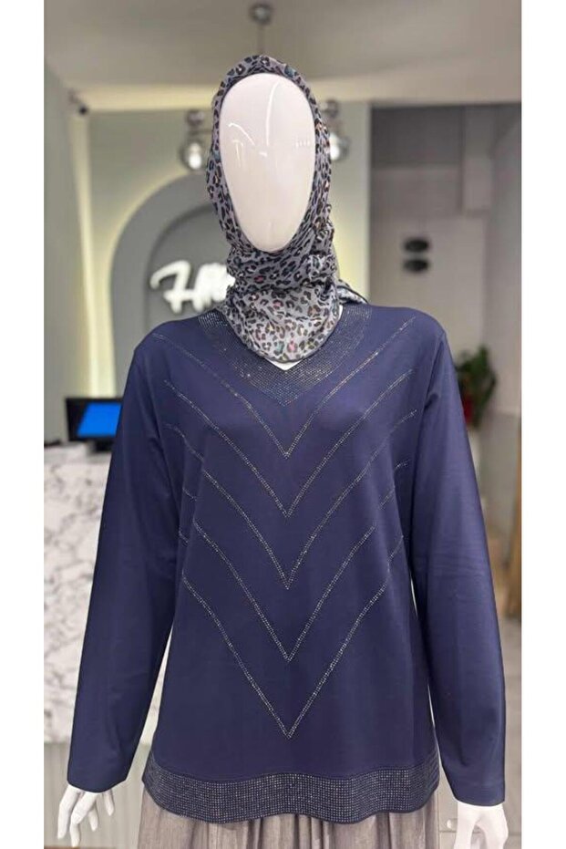 V TAŞLI MERSERİZE BLUZ - 2