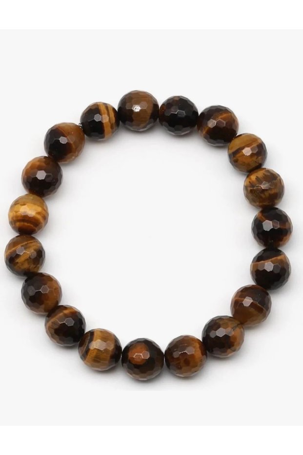 Tiger Eye Natural Stone Bracelet 10 mm Faceted Round Cut