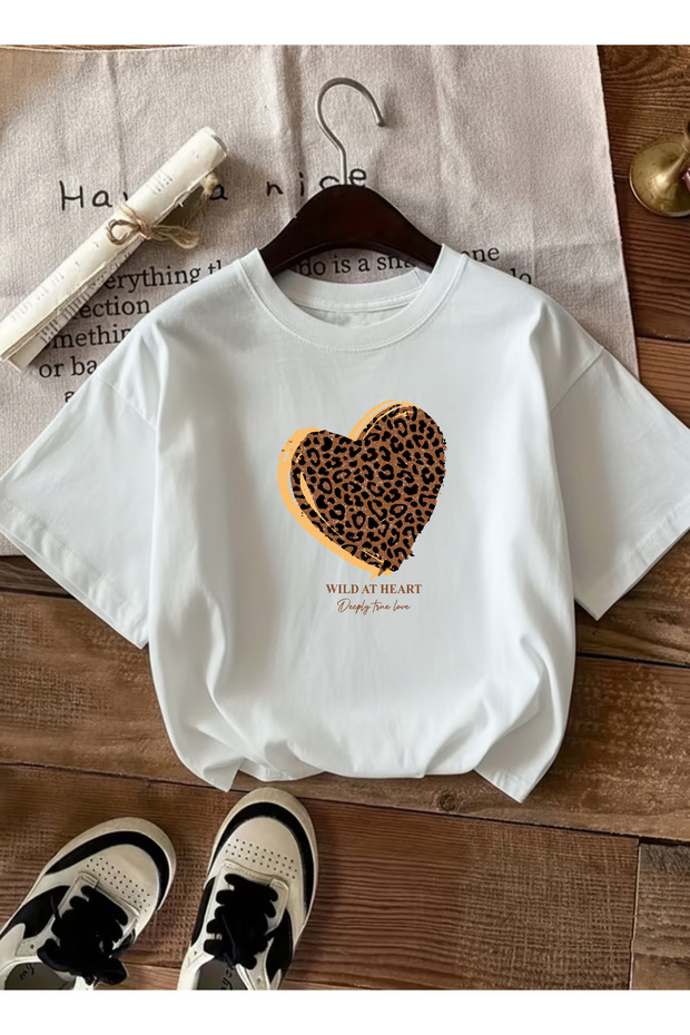 Women's Wild at Printed Crew Neck Cobalt White T-Shirt