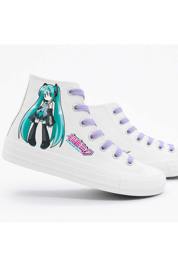 Satsune Miku Printed White Girls' Sports Shoes and Sneakers