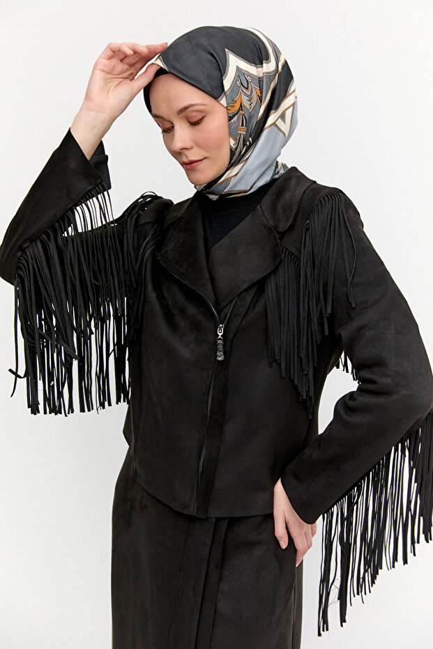 Süet Görünümlü Püsküllü Ceket - 4