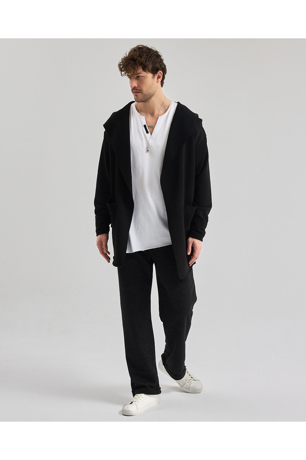 2 iplik Kapüşonlu Ters Manşet Panço - 1