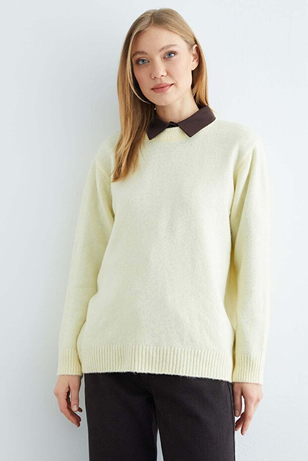 Basic Bisiklet Yaka Salaş Triko Kazak - 6