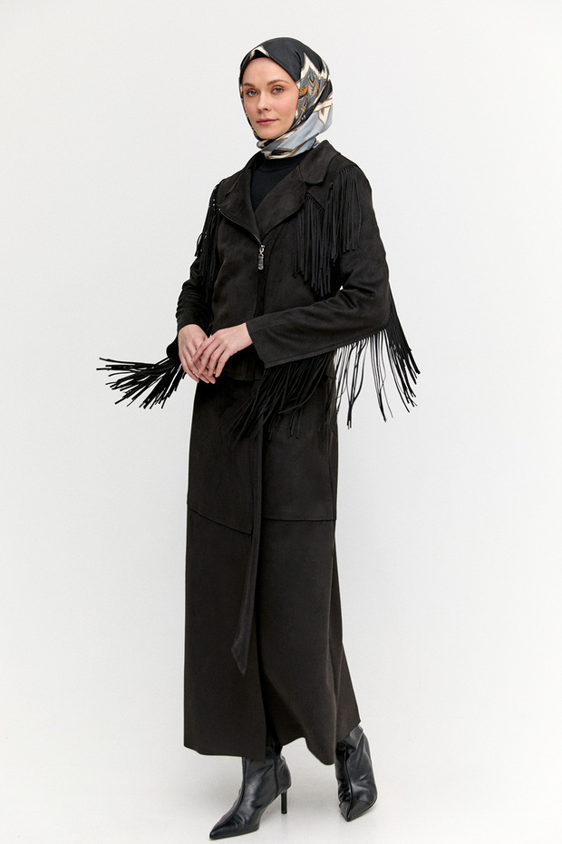 Süet Görünümlü Püsküllü Ceket - 1