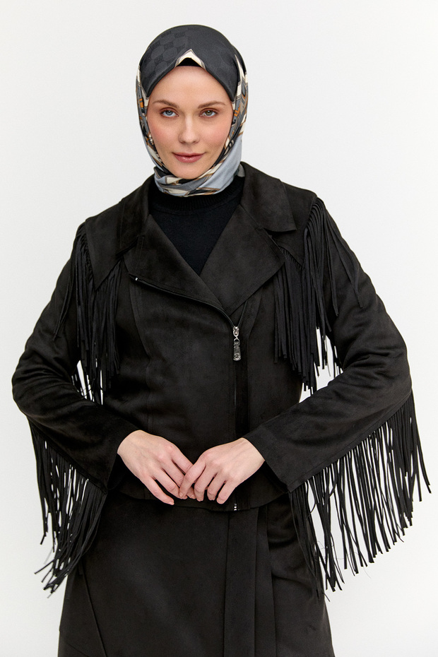 Süet Görünümlü Püsküllü Ceket - 3