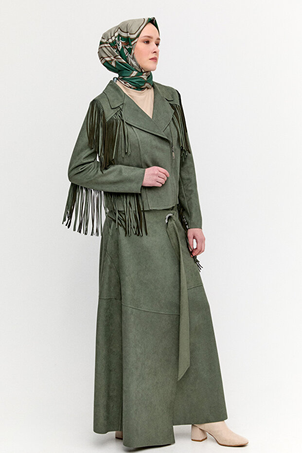 Süet Görünümlü Püsküllü Ceket - 3