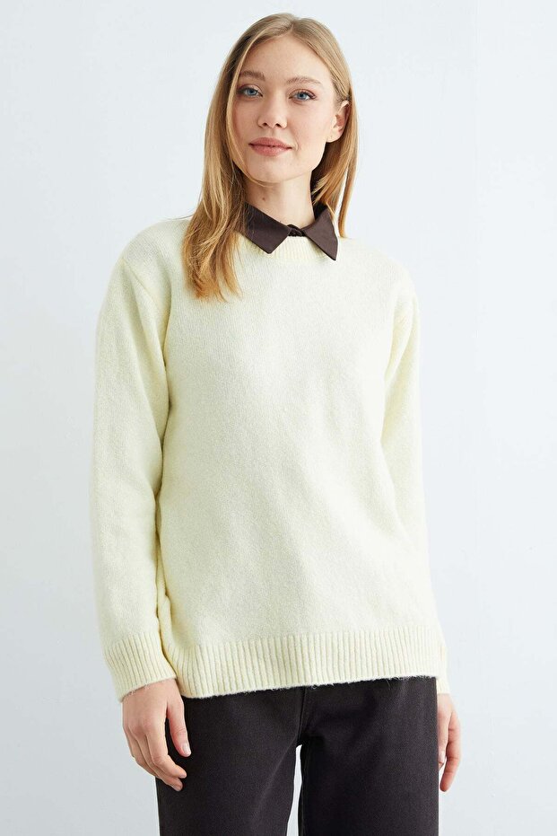 Basic Bisiklet Yaka Salaş Triko Kazak - 7