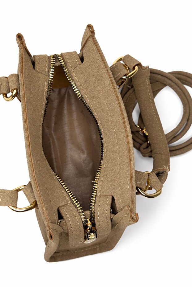 Mini Süet Çapraz Çanta Vizon - 4