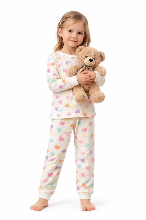 طقم بيجامة بنقشة قلب - 1