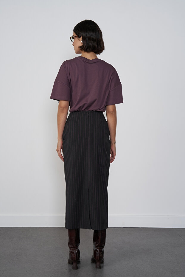 Çizgili Midi Etek - 5