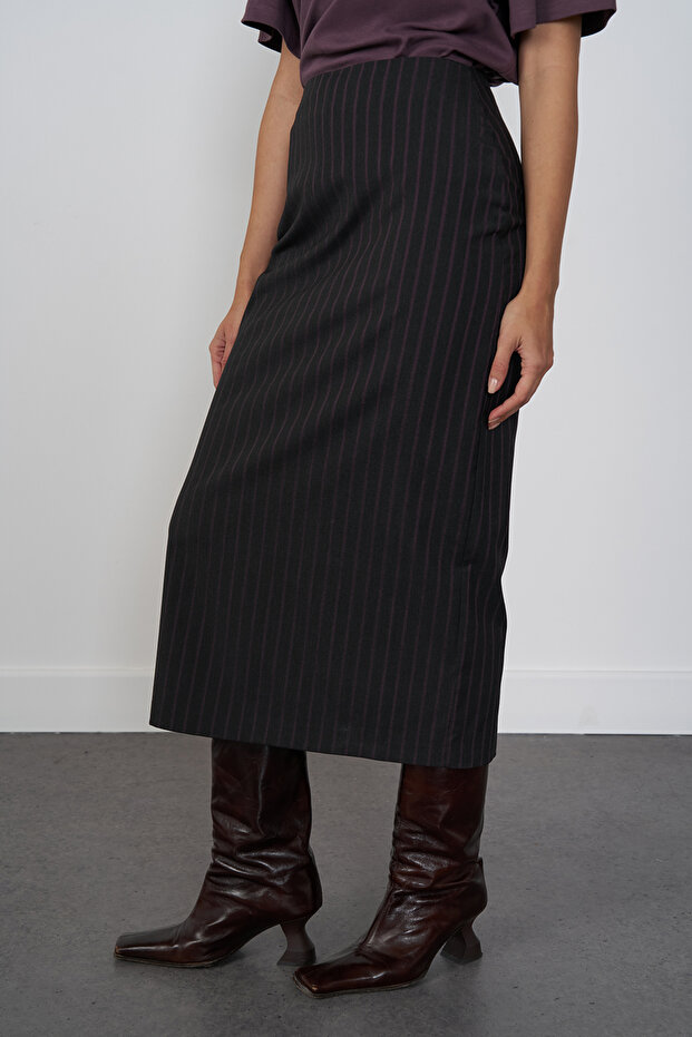 Çizgili Midi Etek - 3