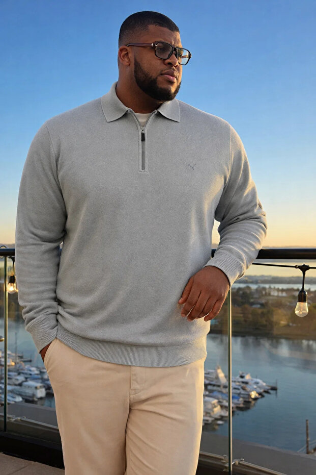 Men's Plus Size Trendy Zippered Gray Sweatshirt