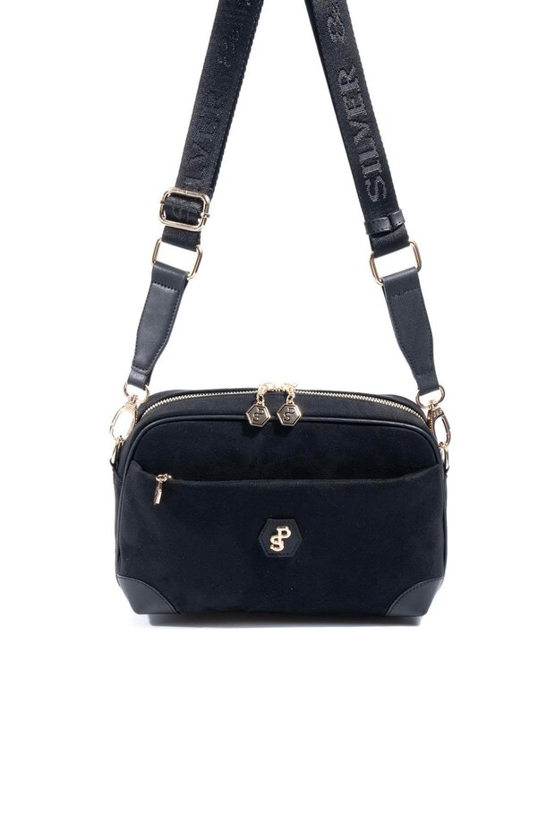 Black - Black Suede Women's Crossbody Bag Sp1094