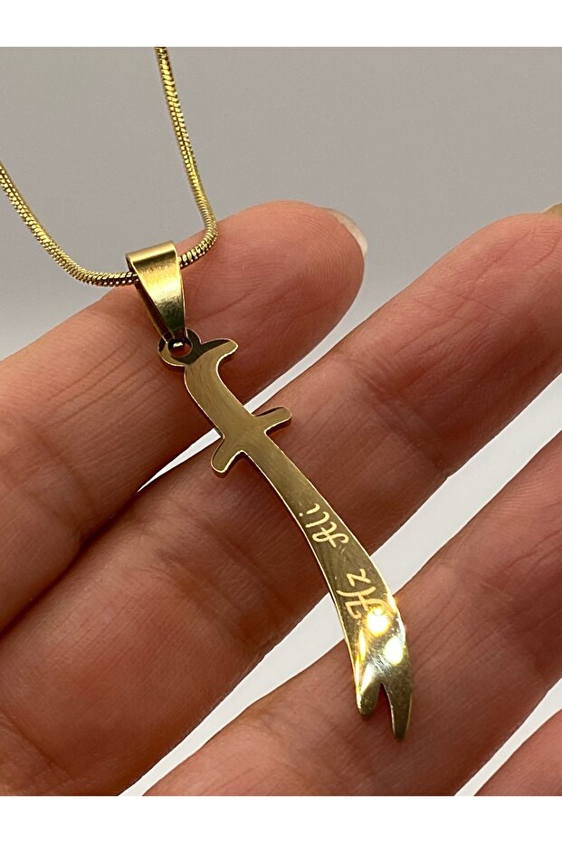 Men's Steel Necklace Chain with Zulfiqar Sword Figure