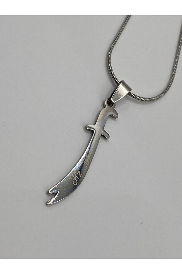 Men's Steel Necklace Chain with Zulfiqar Sword Figure