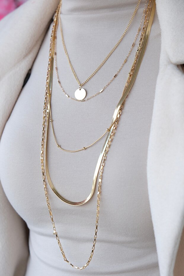 Beşli Gold Set Kolye - 2