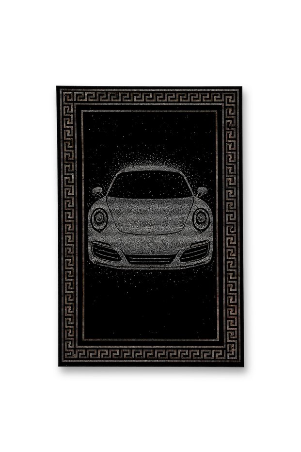 Mosso Black Themed Gray Car Patterned Woven Base Modern Decorative Carpet Mosso2136