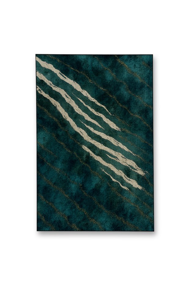 Mosso Green Themed Abstract Paw Print Pattern Woven Base Modern Decorative Carpet Mosso2140