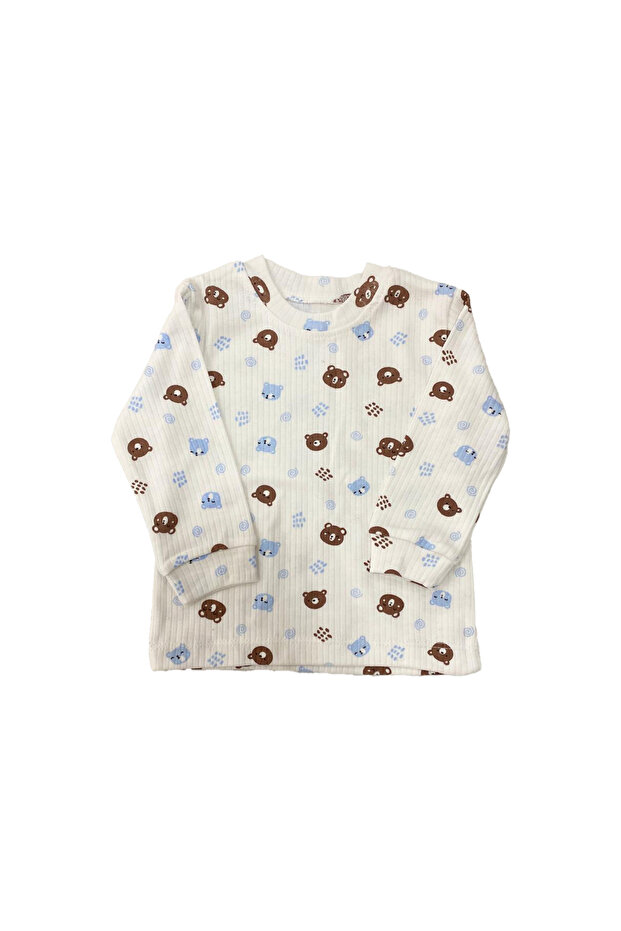 Baby Boy Teddy Bear Patterned Ribbed Long Sleeve T-Shirt Cotton Combed Cotton
