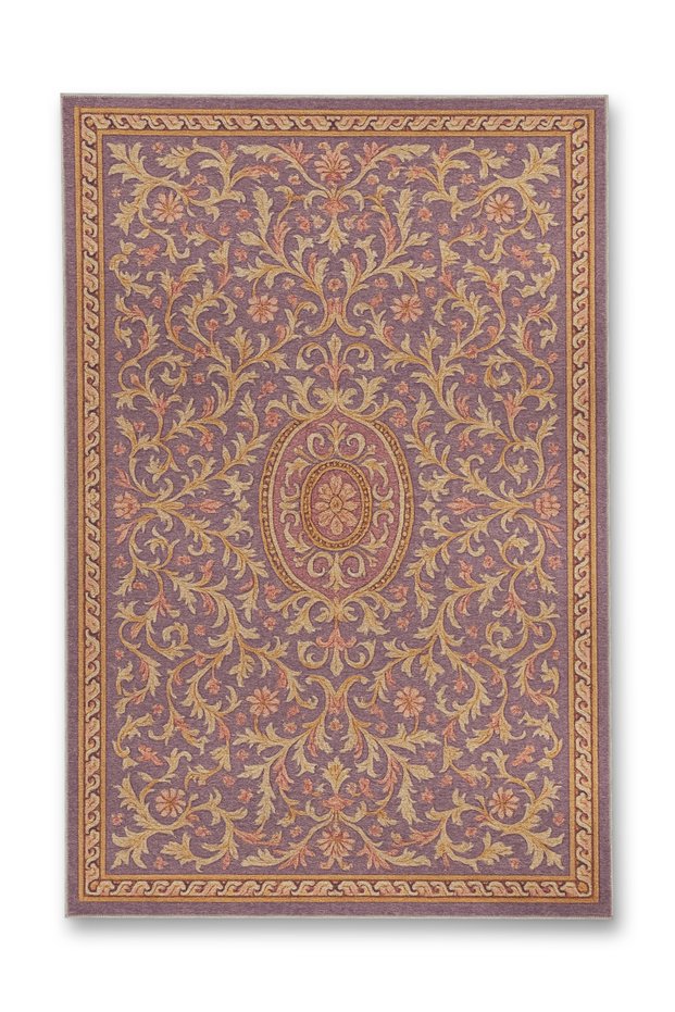 Mosso Purple Beige Themed Floral Motifs Patterned Woven Base Modern Decorative Carpet Mosso2131