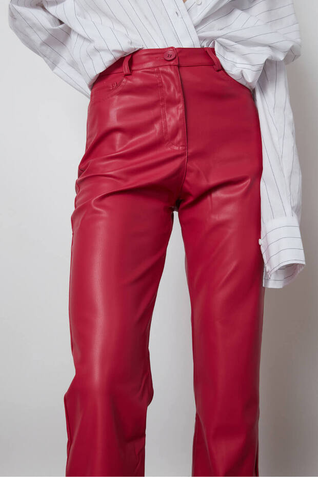 Straight Deri Pantolon - 4