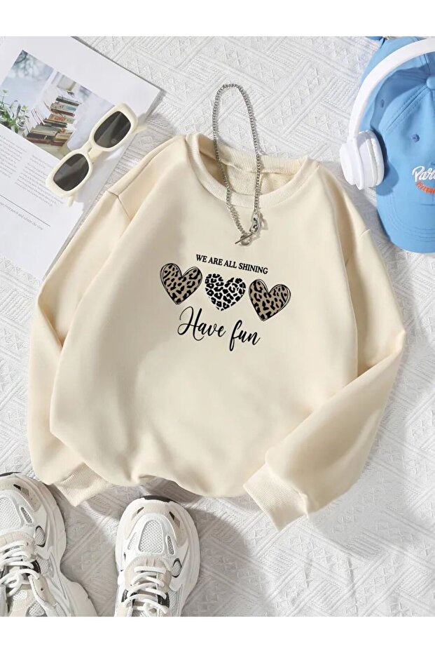 Have Fun Printed Girls Winter Children's Sweatshirt Beige