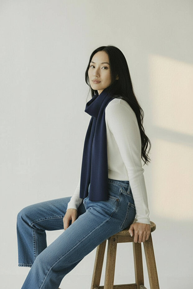 Lacivert Basic Triko Atkı - 2