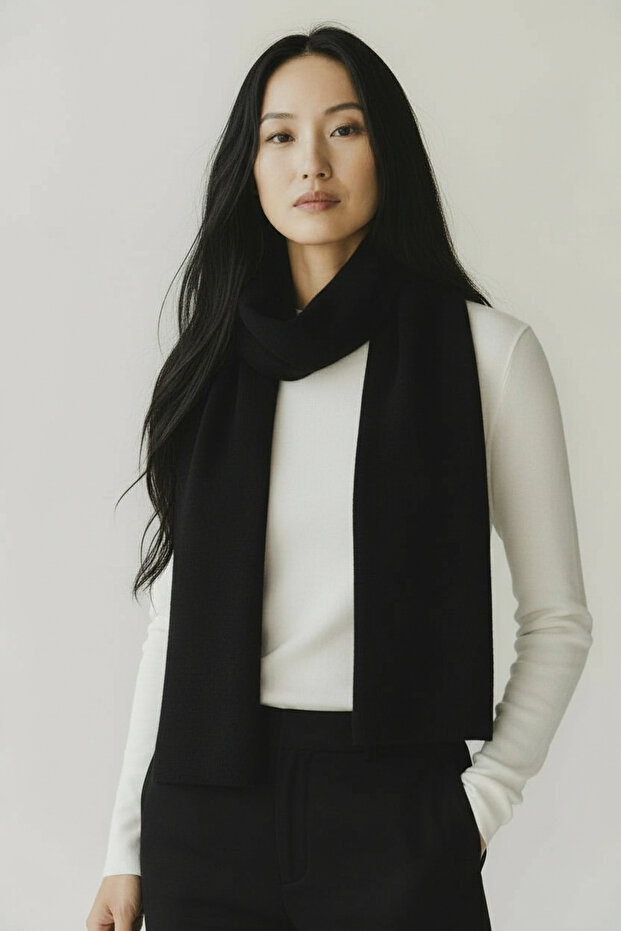 Siyah Basic Triko Atkı - 1