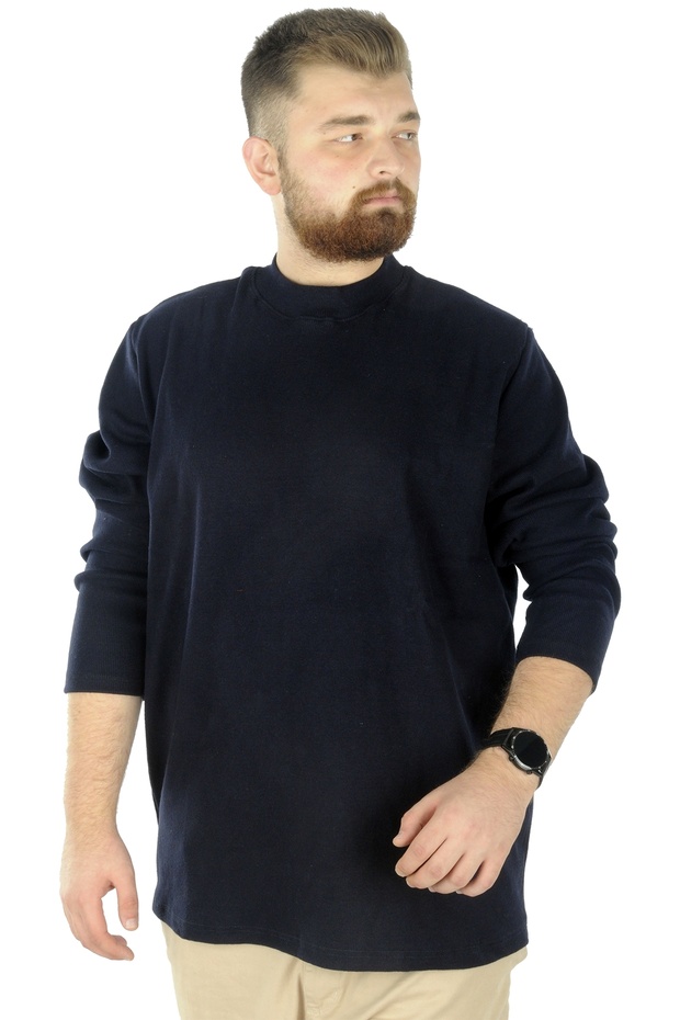 Mode XL Large Size Long Sleeve Half Fisherman Sweater 22558 Navy Blue