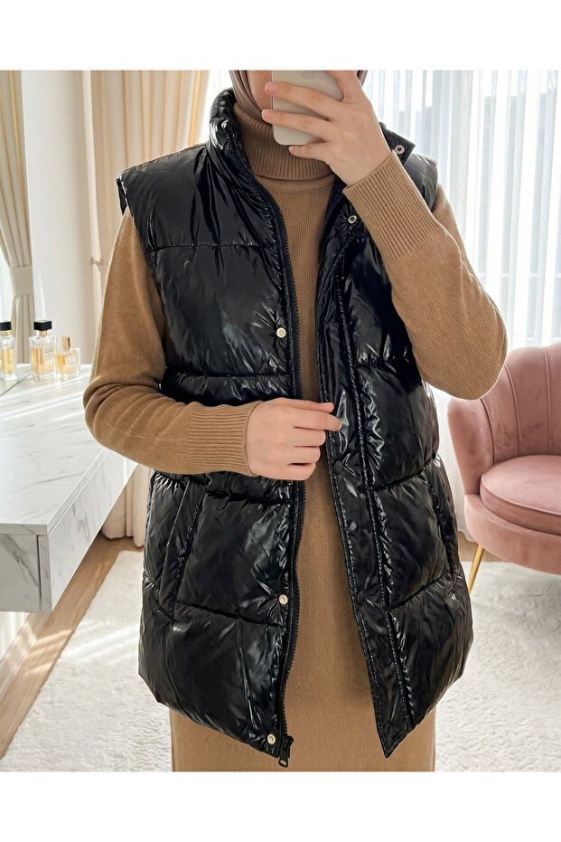 Women's Shiny Puffer Vest 5218 - Black