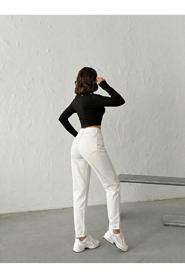 White High Waist Linen Mom Pants