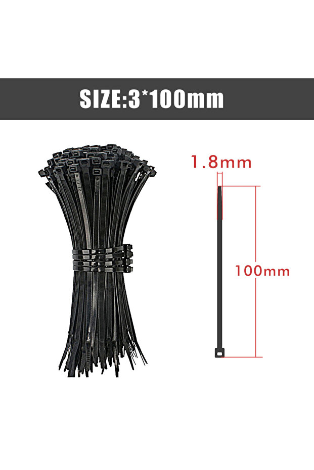 100pcs 3mm X 100mm 100pcs Self-Locking Nylon Ties Black Binding Tape Multi-Purpose Type Cold Resista