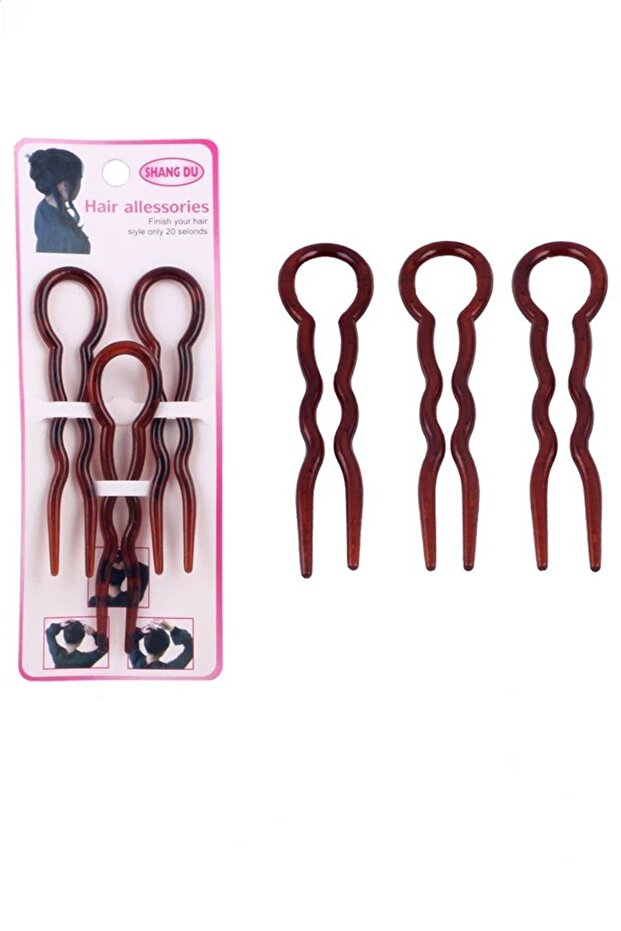 Brown Triple Bun Hair Clip