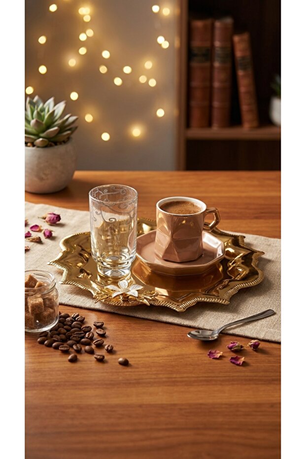 Single-Sided Gold 12-Piece Cornered Wavey Mini Daisy Stainless Steel Tea and Coffee Presentation Tray
