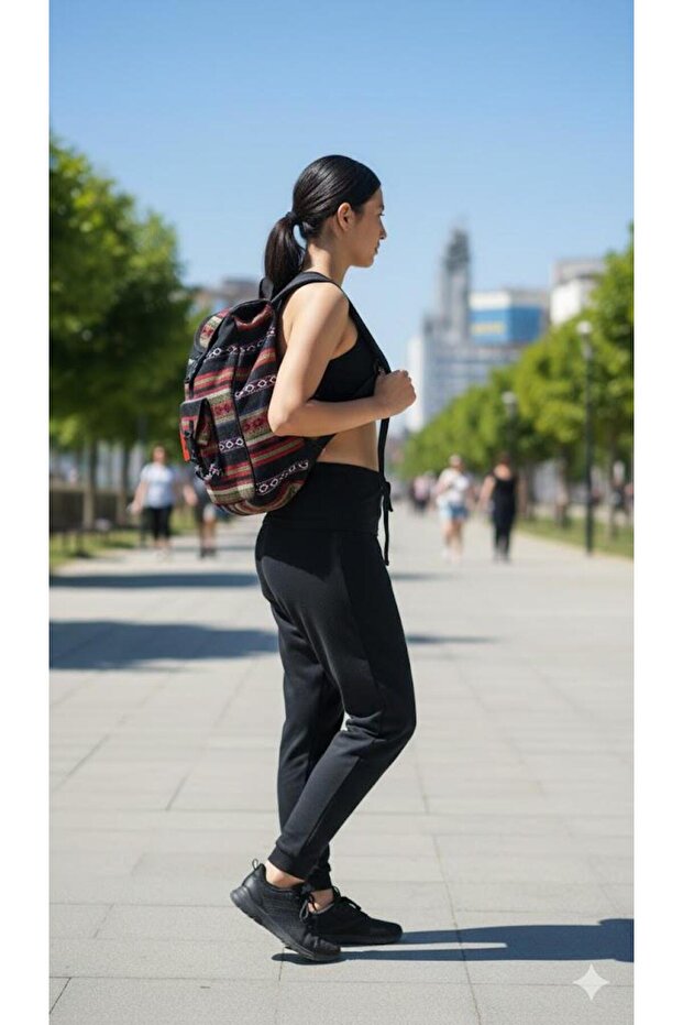 Ethnic Patterned Lined Woven Pocket Backpack - 2