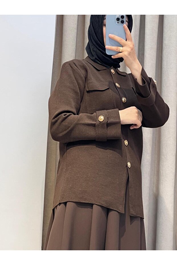CELİNE ÇELİK ÖRME TRİKO HIRKA KAHVE - 2